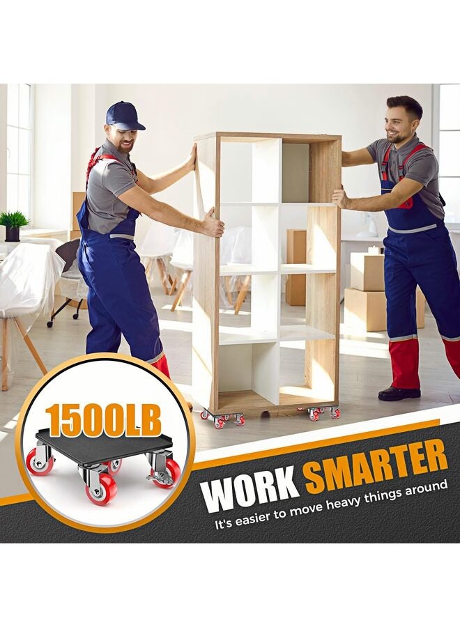 Heavy Duty 1500LBS Furniture Dolly & Movers with 5X 360° Wheels - Carbon Steel Panel & Non-Slip Rubber Casters, Includes Lifter Jacks, Gliders for Sofa, Refrigerator (5.4 Inch, Red) - Image 4
