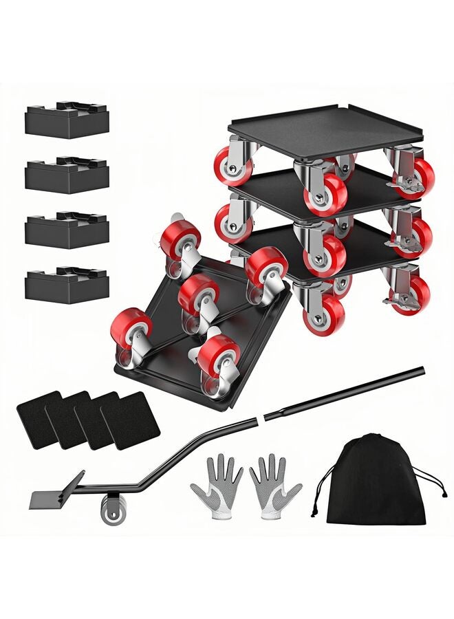 Heavy Duty 1500LBS Furniture Dolly & Movers with 5X 360° Wheels - Carbon Steel Panel & Non-Slip Rubber Casters, Includes Lifter Jacks, Gliders for Sofa, Refrigerator (5.4 Inch, Red) - Image 1