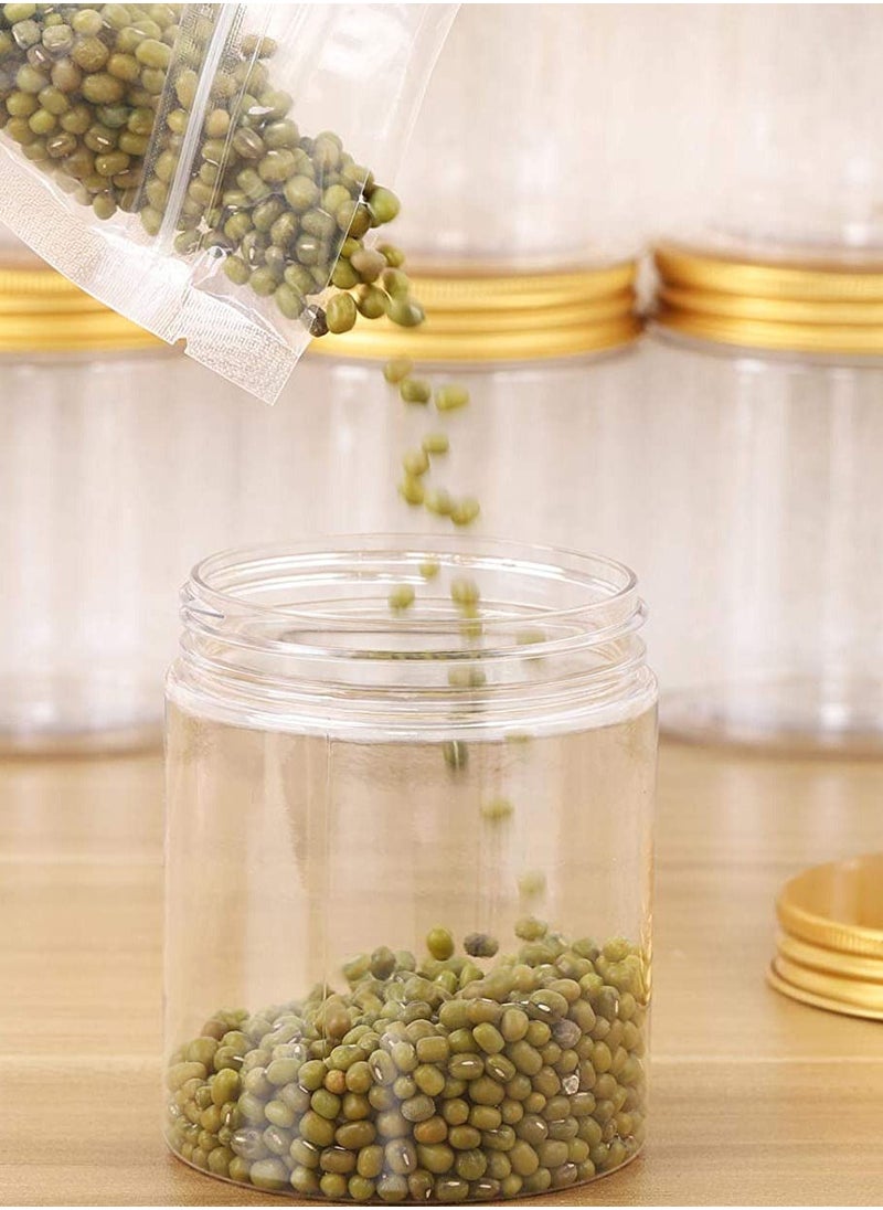 ALSAQER Sett of 12 pcs - (250ml) Spice Storage Empty Bottle Refillable Clear Jar/Food Container/Plastic Pet Jars/Cansister Plastic Bottle with Metal Gold Lids  - Image 3