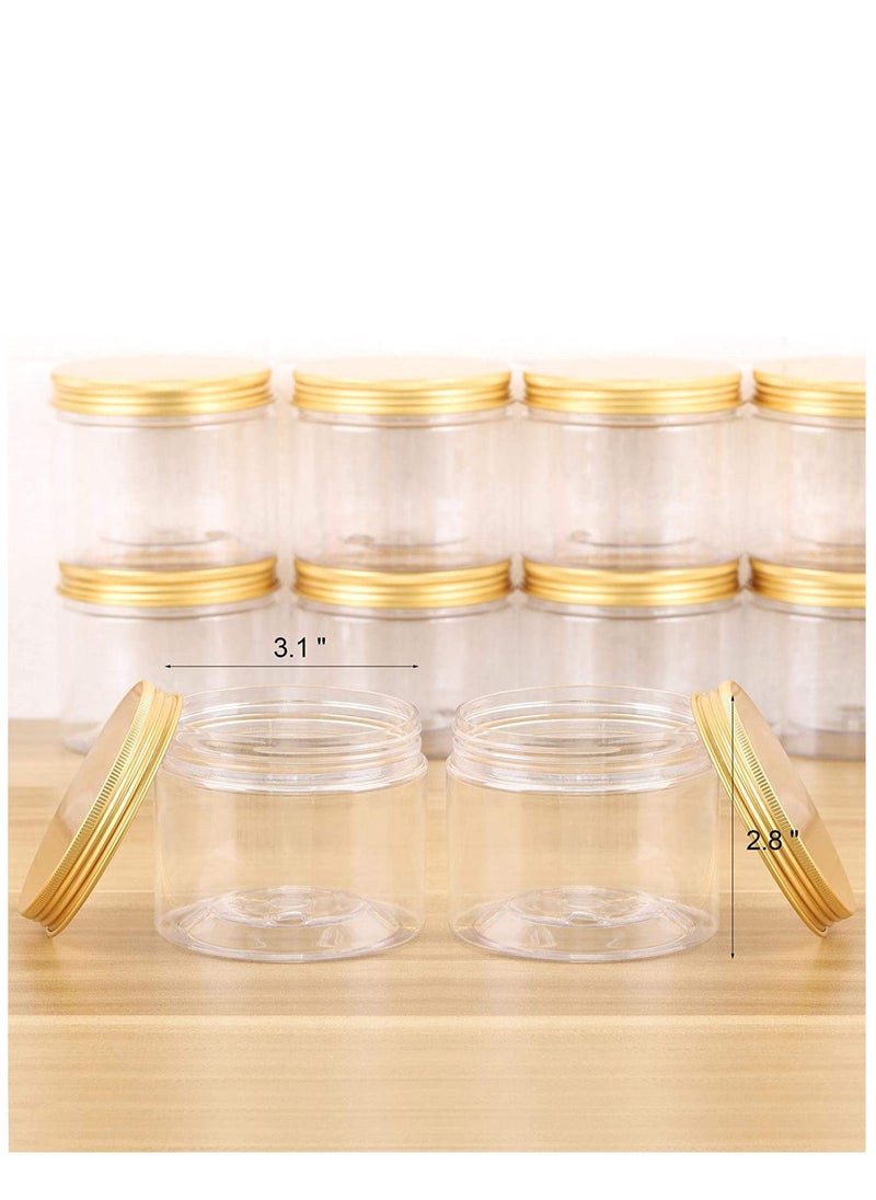 ALSAQER Sett of 12 pcs - (250ml) Spice Storage Empty Bottle Refillable Clear Jar/Food Container/Plastic Pet Jars/Cansister Plastic Bottle with Metal Gold Lids  - Image 2