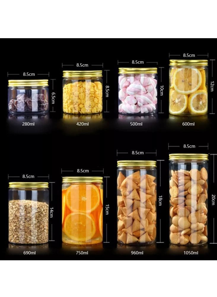 ALSAQER Sett of 12 pcs - (250ml) Spice Storage Empty Bottle Refillable Clear Jar/Food Container/Plastic Pet Jars/Cansister Plastic Bottle with Metal Gold Lids  - Image 4