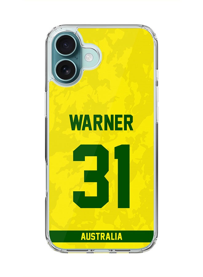 Stylizedd For iPhone 16 Plus Case [Compatible with MagSafe] Slim Magnetic cover Clear Phone Case - Team Australia David Warner, Jersey No 31 - Image 1