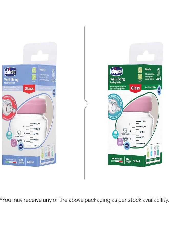 Chicco Well-Being Glass Feeding Bottle (120ml, Slow Flow) - Image 2
