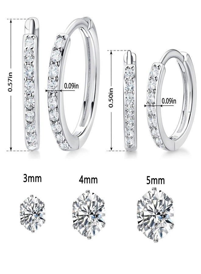 MDFUN 14K White Gold Plated Hoops Huggie Stud Earrings Set Round Cubic Zirconia 6 Prong Stud Earring Jewelry for Women Men Pack of 5 Pairs - Image 5