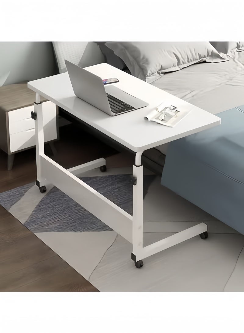 GGEROU Bedside Laptop Table 60-80cm Height Adjustable Desks Laptop Support Standing Desk,with Wooden Tabletop and Roller Adjustable Bedside Sofa Cart Tray,Computer Coffee Table White - Image 1