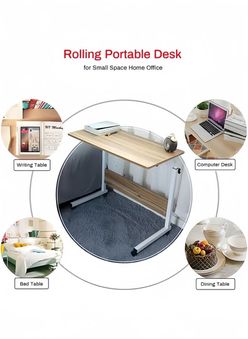 GGEROU Bedside Laptop Table 60-80cm Height Adjustable Desks Laptop Support Standing Desk,with Wooden Tabletop and Roller Adjustable Bedside Sofa Cart Tray,Computer Coffee Table White - Image 5