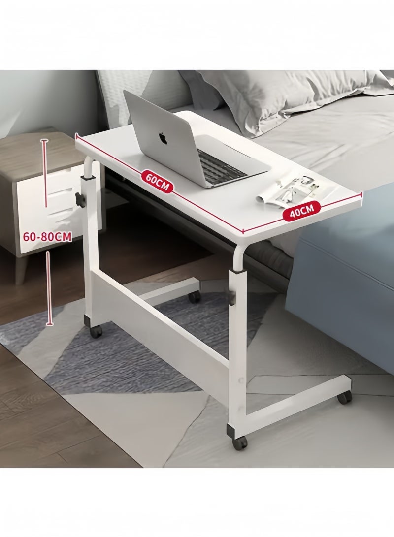 GGEROU Bedside Laptop Table 60-80cm Height Adjustable Desks Laptop Support Standing Desk,with Wooden Tabletop and Roller Adjustable Bedside Sofa Cart Tray,Computer Coffee Table White - Image 2