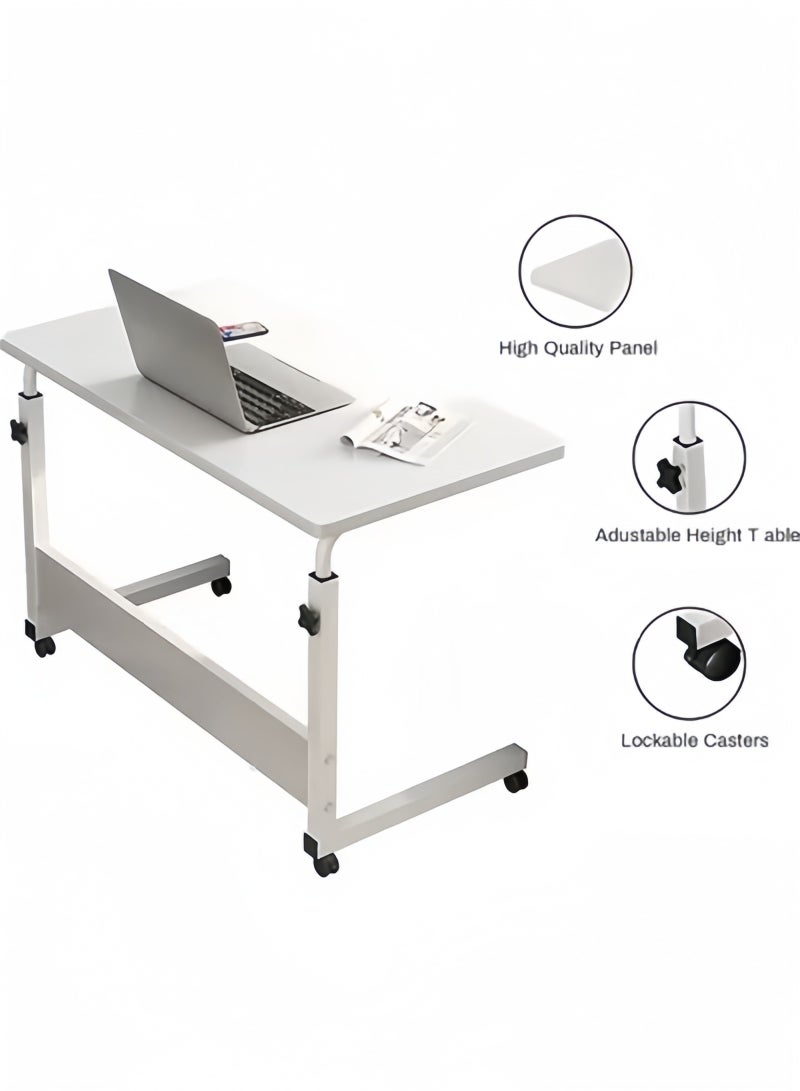 GGEROU Bedside Laptop Table 60-80cm Height Adjustable Desks Laptop Support Standing Desk,with Wooden Tabletop and Roller Adjustable Bedside Sofa Cart Tray,Computer Coffee Table White - Image 3