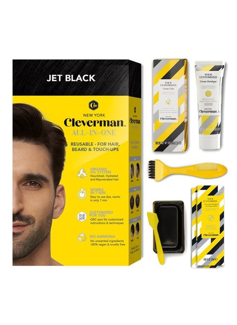 Jet Black Hair & Beard Dye for Men, All-in-One Reusable Kit - Permanent, Ammonia-Free, Professional-Quality and Natural-Looking Gray Coverage for Hair, Beard & Mustache
