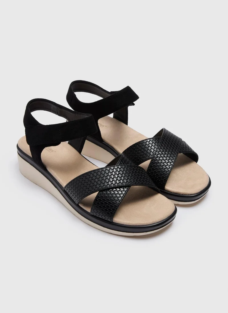 Matalan Soleflex Black Textured Wedge Sandals