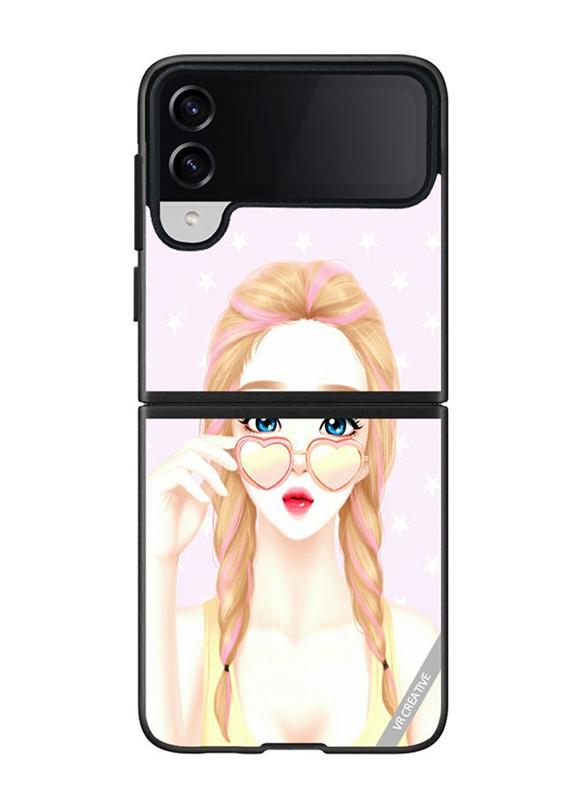 VR CREATIVE Protective Case Cover For Samsung Galaxy Z Flip4 Heart Sunglass Girl Design Multicolour - Image 1
