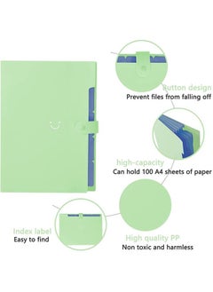 Generic A4 Paper Expanding File Folder with 32 Labels 5 Pockets Cute Folders Green  - Image 3