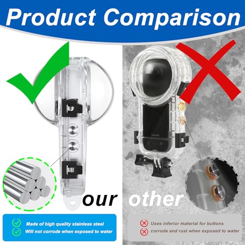 Sruim حافظة الغوص غير المرئية Insta 360 X4، حافظة مقاومة للماء حتى 50م (164 قدم) لحماية الغوص لـ Insta360 X4 مع ملحقات الحامل - Image 4