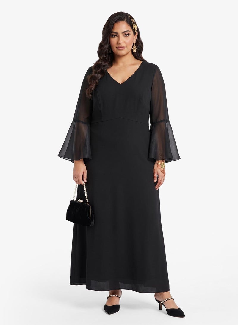 Ella Plus Plus Size A-line Dress With Sheer Sleeves - Image 1