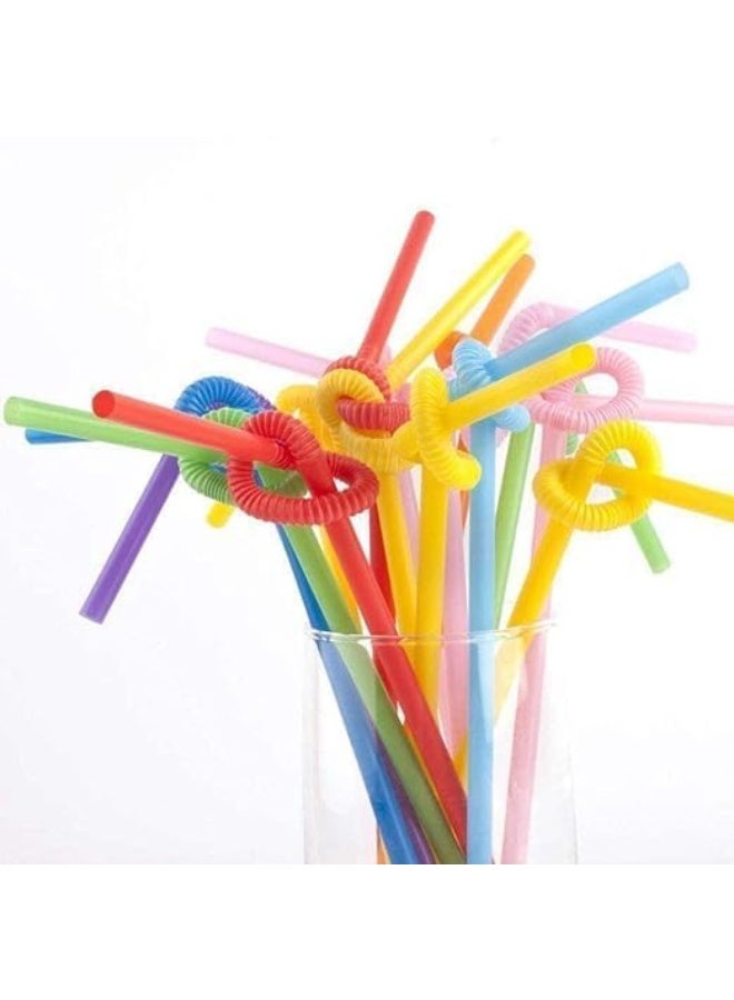 شاليموه شرب ملون مرن – 100 قطعة من البلاستيك القابل لإعادة الاستخدام للمشروبات والحفلات – ألوان متعددة - Image 1
