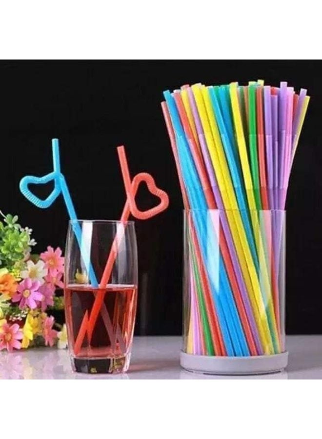 شاليموه شرب ملون مرن – 100 قطعة من البلاستيك القابل لإعادة الاستخدام للمشروبات والحفلات – ألوان متعددة - Image 2