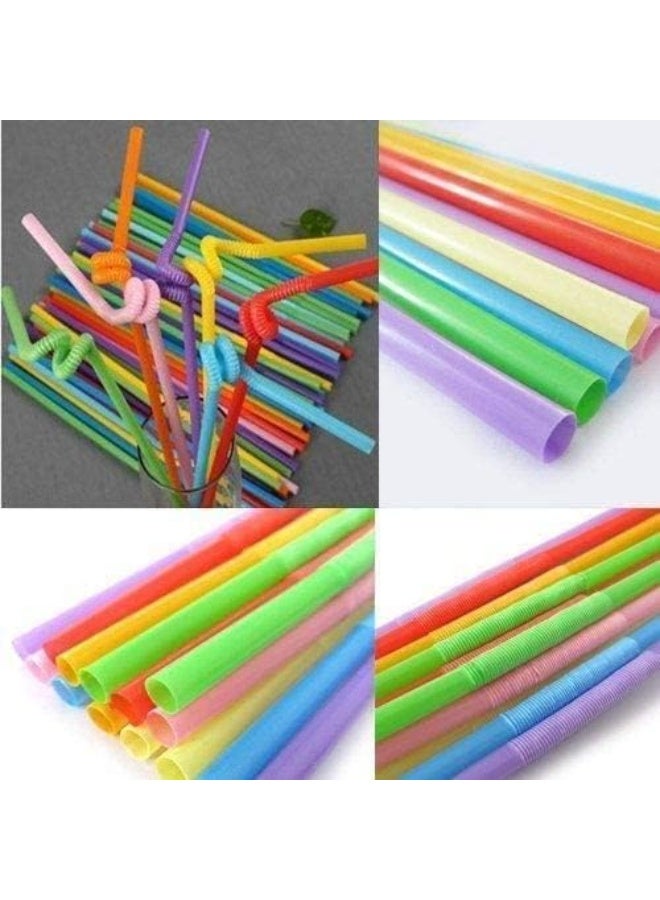 شاليموه شرب ملون مرن – 100 قطعة من البلاستيك القابل لإعادة الاستخدام للمشروبات والحفلات – ألوان متعددة - Image 3