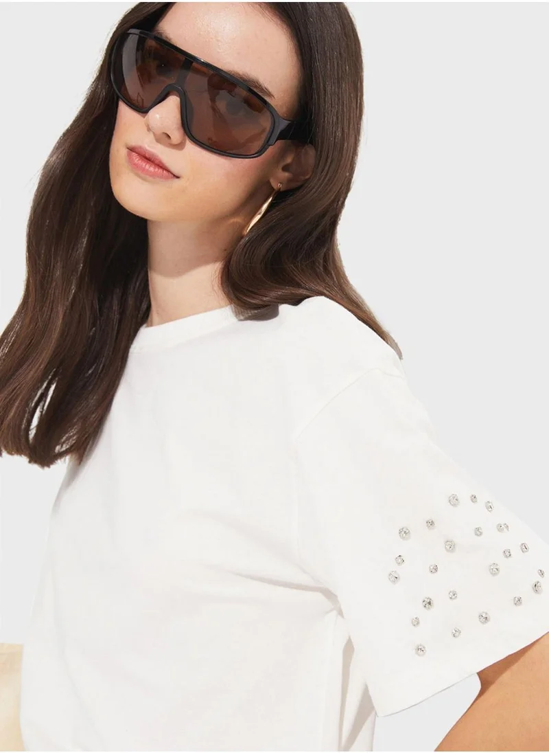 جون Crew Neck Crop T-Shirt