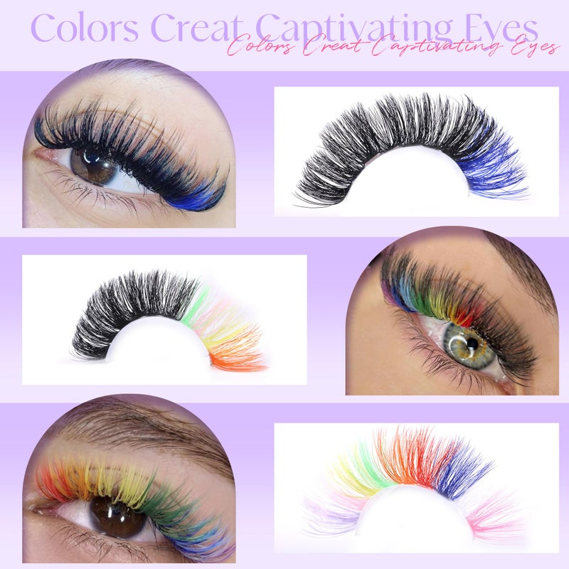 Winifred Colored Lash Clusters Eyelash Clusters D Curvature Eyelash Extensions 16MM Mixed Colorful Individual Lashes 80D Pink White Green Yellow Purple Blue Red DIY Rainbow Lash Extension by Winifred - Image 4