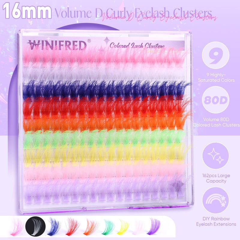 Winifred Colored Lash Clusters Eyelash Clusters D Curvature Eyelash Extensions 16MM Mixed Colorful Individual Lashes 80D Pink White Green Yellow Purple Blue Red DIY Rainbow Lash Extension by Winifred - Image 2