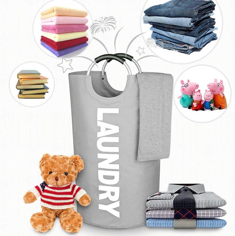 Bluwings 82L Waterresistant Large Oxford Laundry Basket Collapsible Laundry Hamper Washing Bin Clothes Baskets Easy Carry Bag with Aluminium Handles Grey - Image 2