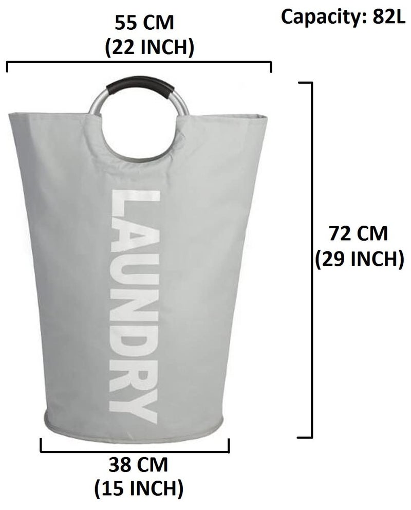Bluwings 82L Waterresistant Large Oxford Laundry Basket Collapsible Laundry Hamper Washing Bin Clothes Baskets Easy Carry Bag with Aluminium Handles Grey - Image 5