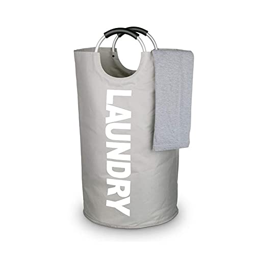 Bluwings 82L Waterresistant Large Oxford Laundry Basket Collapsible Laundry Hamper Washing Bin Clothes Baskets Easy Carry Bag with Aluminium Handles Grey - Image 1