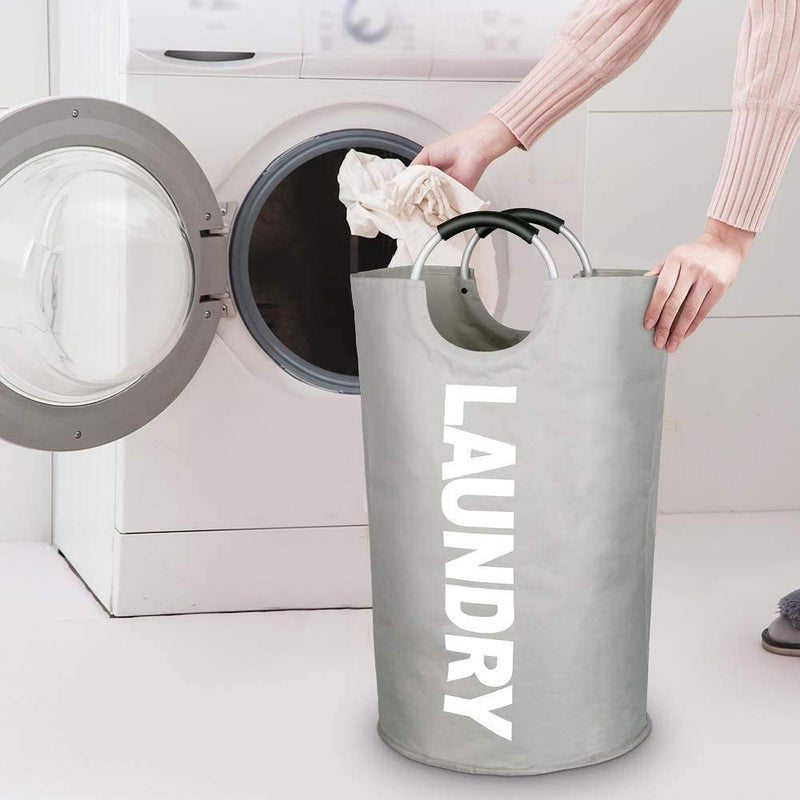 Bluwings 82L Waterresistant Large Oxford Laundry Basket Collapsible Laundry Hamper Washing Bin Clothes Baskets Easy Carry Bag with Aluminium Handles Grey - Image 3