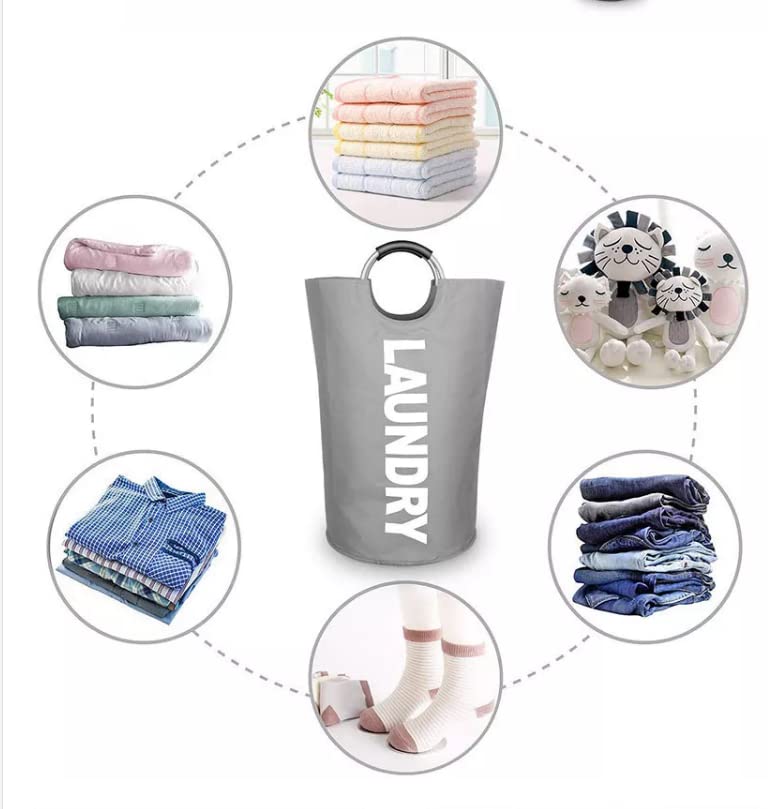 Bluwings 82L Waterresistant Large Oxford Laundry Basket Collapsible Laundry Hamper Washing Bin Clothes Baskets Easy Carry Bag with Aluminium Handles Grey - Image 4