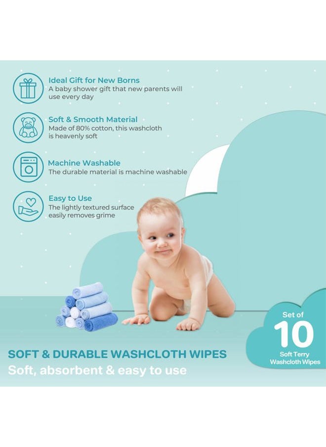 Spasilk Washcloth Wipes Set for Newborn Boys and Girls, Soft Terry Washcloth Set, Pack of 10, Blue  - Image 4