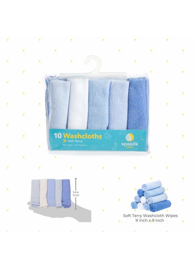 Spasilk Washcloth Wipes Set for Newborn Boys and Girls, Soft Terry Washcloth Set, Pack of 10, Blue  - Image 2