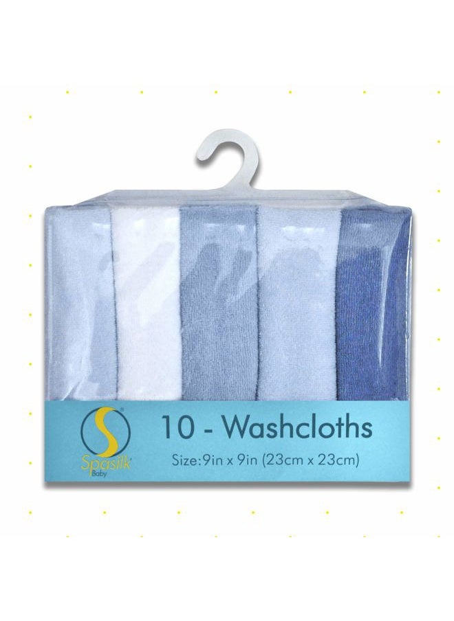 Spasilk Washcloth Wipes Set for Newborn Boys and Girls, Soft Terry Washcloth Set, Pack of 10, Blue  - Image 3