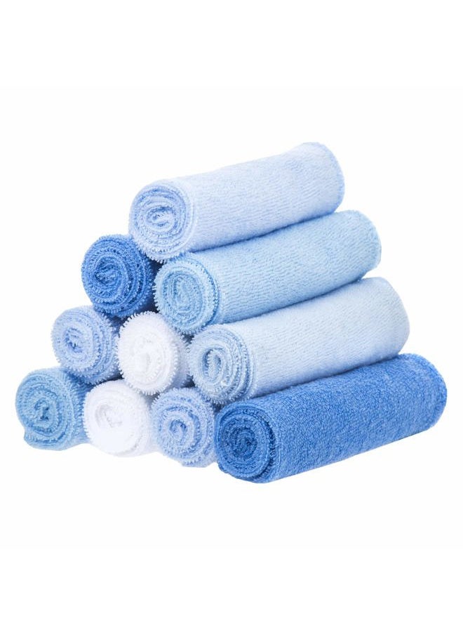 Spasilk Washcloth Wipes Set for Newborn Boys and Girls, Soft Terry Washcloth Set, Pack of 10, Blue  - Image 1
