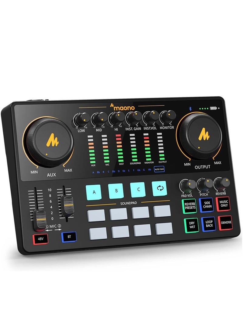 Maono - Gaming Audio Interface, Maono Caster 10-Channel Podcast mixer with Pro-preamp, 48V Phantom Power, Bluetooth, 11 Customize sound pads for Recording, Streaming, Youtube, TikTok, PC, Guitar (AME2) - Image 1
