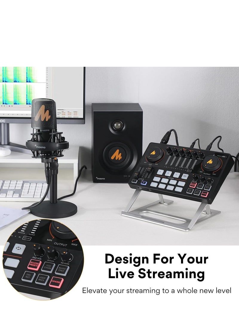 Maono - Gaming Audio Interface, Maono Caster 10-Channel Podcast mixer with Pro-preamp, 48V Phantom Power, Bluetooth, 11 Customize sound pads for Recording, Streaming, Youtube, TikTok, PC, Guitar (AME2) - Image 1