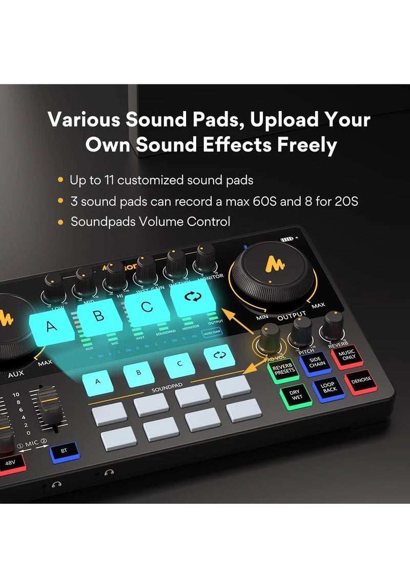 Maono - Gaming Audio Interface, Maono Caster 10-Channel Podcast mixer with Pro-preamp, 48V Phantom Power, Bluetooth, 11 Customize sound pads for Recording, Streaming, Youtube, TikTok, PC, Guitar (AME2) - Image 1
