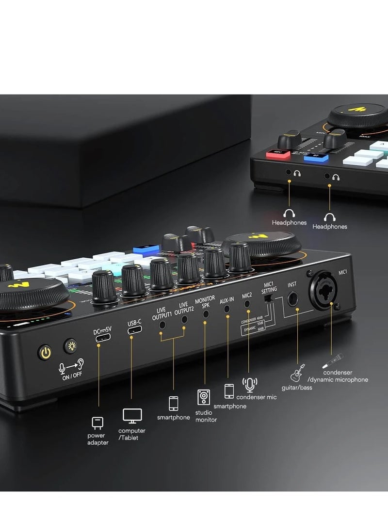 Maono - Gaming Audio Interface, Maono Caster 10-Channel Podcast mixer with Pro-preamp, 48V Phantom Power, Bluetooth, 11 Customize sound pads for Recording, Streaming, Youtube, TikTok, PC, Guitar (AME2) - Image 1
