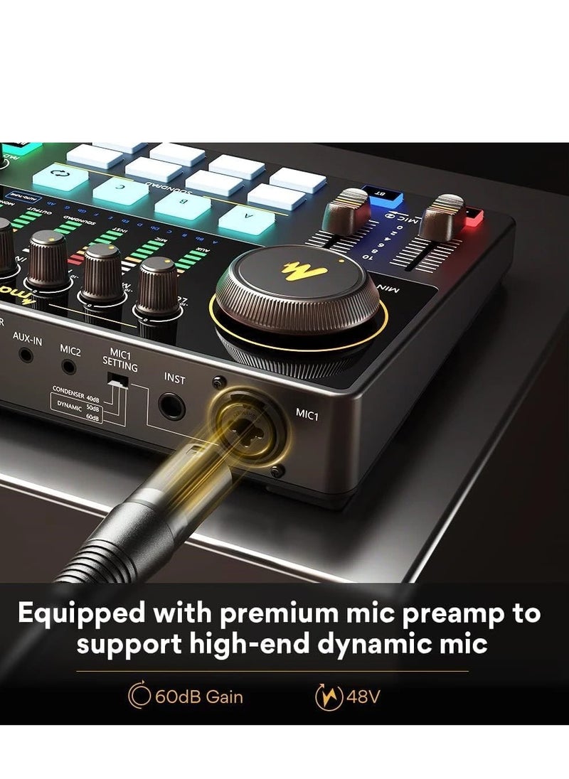 Maono - Gaming Audio Interface, Maono Caster 10-Channel Podcast mixer with Pro-preamp, 48V Phantom Power, Bluetooth, 11 Customize sound pads for Recording, Streaming, Youtube, TikTok, PC, Guitar (AME2) - Image 1