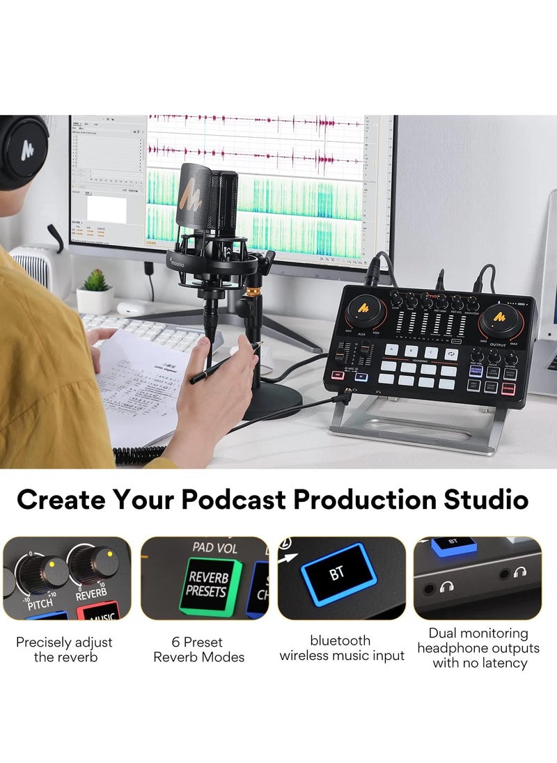 Maono - Gaming Audio Interface, Maono Caster 10-Channel Podcast mixer with Pro-preamp, 48V Phantom Power, Bluetooth, 11 Customize sound pads for Recording, Streaming, Youtube, TikTok, PC, Guitar (AME2) - Image 1
