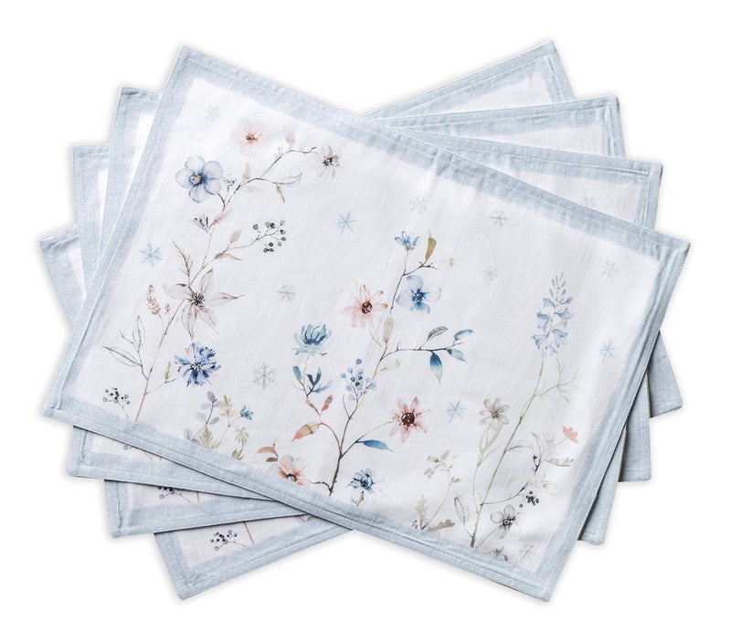 Maison d' Hermine Placemats 100% Cotton Decorative Cloth Place Mat Washable Dinner Placemat  Holiday  Dinner  Wedding & Dining  Ice Florals - Thanksgiving/Christmas (Set of 4) - Image 1