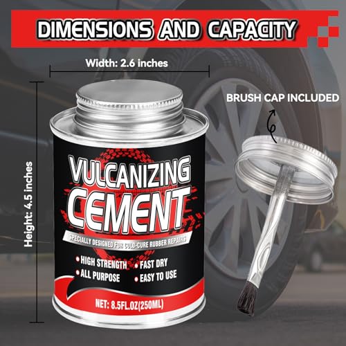Vigorder Chemical Vulcanizing Cement – Fast Dry Rubber Cement, All Purpose Tire Repair Glue, Tire Patch Kit with Brush – 8.5 FL.Oz for Car, Motorcycle, Bike (Rubber) - Image 5