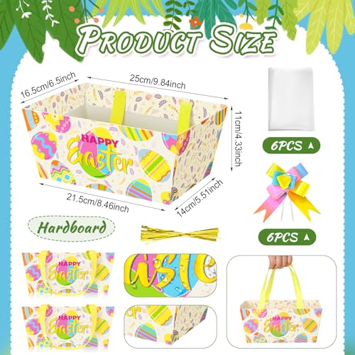 Funnymoom 6 Pack Easter Eggs Basket for Gifts Empty with Cellophane Bag Pull Bows Happy Easter Eggs Basket Gift Box for Spring Wedding Birthday Party Favors, 9.8 x 6.5 Inch - Image 3