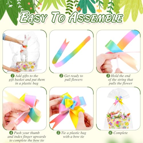 Funnymoom 6 Pack Easter Eggs Basket for Gifts Empty with Cellophane Bag Pull Bows Happy Easter Eggs Basket Gift Box for Spring Wedding Birthday Party Favors, 9.8 x 6.5 Inch - Image 4