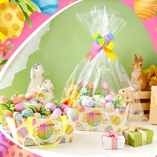 Funnymoom 6 Pack Easter Eggs Basket for Gifts Empty with Cellophane Bag Pull Bows Happy Easter Eggs Basket Gift Box for Spring Wedding Birthday Party Favors, 9.8 x 6.5 Inch - Image 2