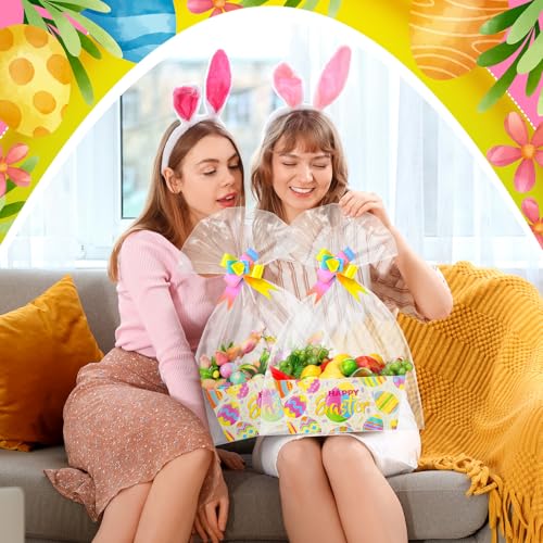Funnymoom 6 Pack Easter Eggs Basket for Gifts Empty with Cellophane Bag Pull Bows Happy Easter Eggs Basket Gift Box for Spring Wedding Birthday Party Favors, 9.8 x 6.5 Inch - Image 5