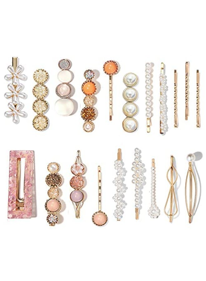 Soofam 20 PCS Macaron Pearls and Acrylic Resin Hair Clips, Handmade Cute Hair Barrettes Bobby Pins, Glitter Crystal Geometric Hairpin, Elegant Gold Hair Accessories, Gifts for Women Girls… - Image 1