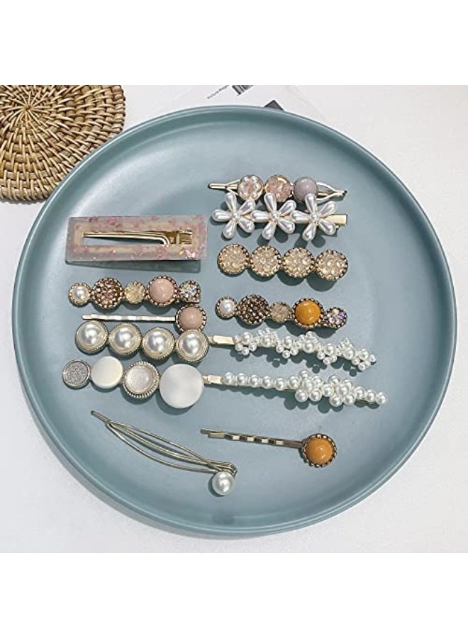 Soofam 20 PCS Macaron Pearls and Acrylic Resin Hair Clips, Handmade Cute Hair Barrettes Bobby Pins, Glitter Crystal Geometric Hairpin, Elegant Gold Hair Accessories, Gifts for Women Girls… - Image 3