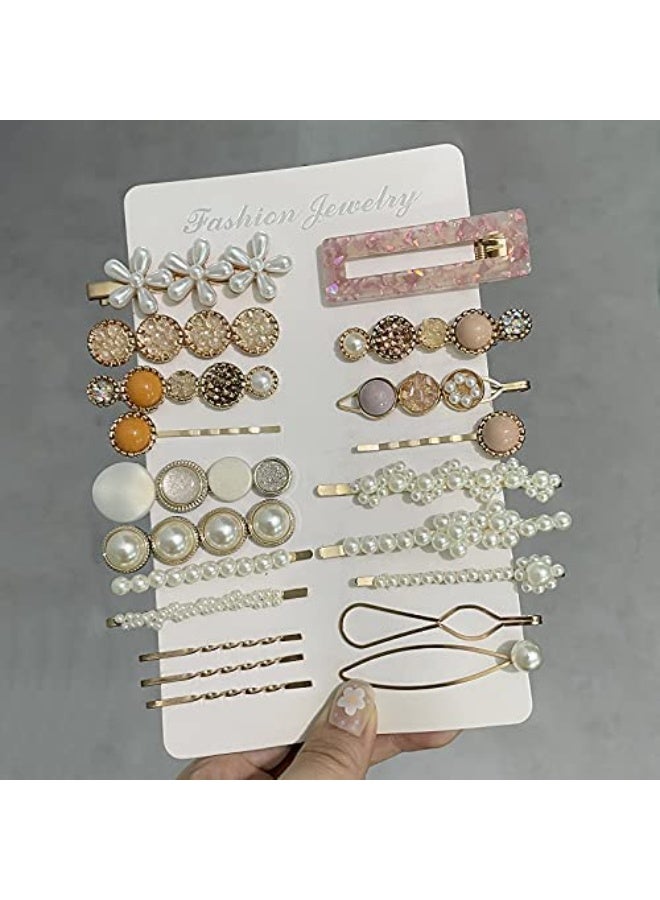 Soofam 20 PCS Macaron Pearls and Acrylic Resin Hair Clips, Handmade Cute Hair Barrettes Bobby Pins, Glitter Crystal Geometric Hairpin, Elegant Gold Hair Accessories, Gifts for Women Girls… - Image 2