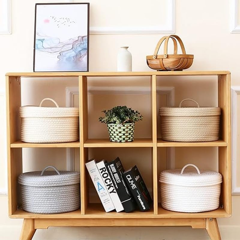 GRATIFY Mansa Traders Round Cotton Rope Storage Basket with Lid, Lidded Woven Storage Bin, Nursery Storage Container, Diaper Caddy, Baby Shower Basket, Box, Organizer, 10 x 10 x 6 Inches (Medium , Grey) - Image 5