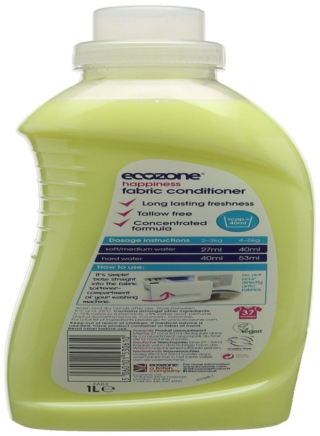 Ecozone Fabric Conditioner, Happiness, 1000ml, Concentrated Formula, Tallow Free, 37 Washes - Image 2